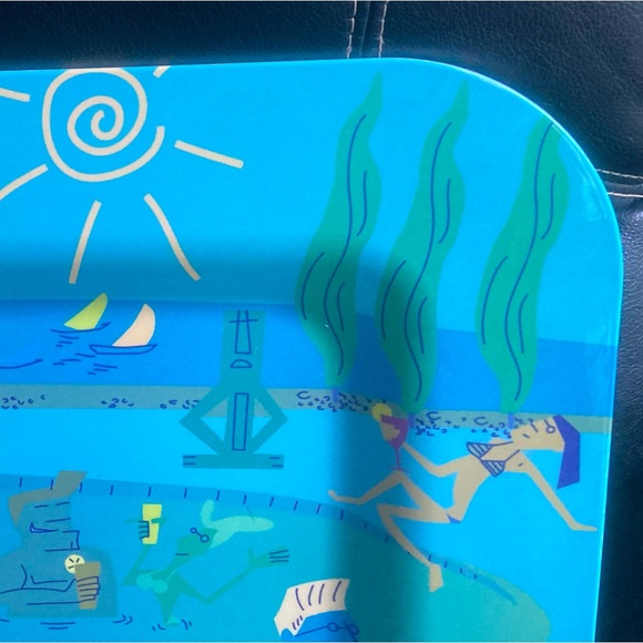 Home Turquoise Art Deco Beach Scene Heavy Duty Large Melamine Serving Platter - Picture 6 of 15